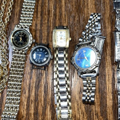 Lot Of 9 Watches Fossil Armitron Timex Geneva Pulsar Need Repair