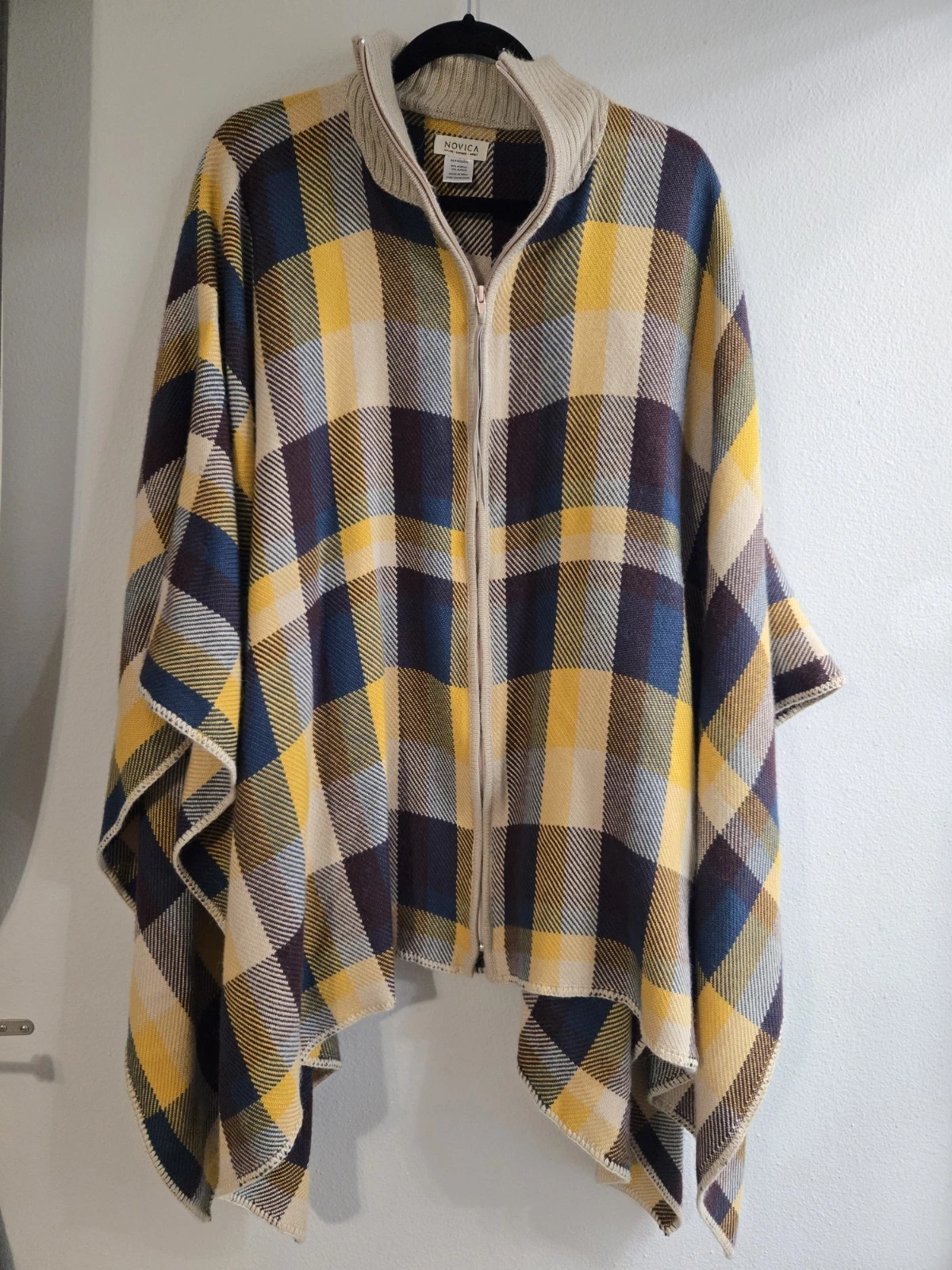 Novica NWOT Alpaca Blend Peruvian Cape Purple Yellow Poncho One Size Luxurious