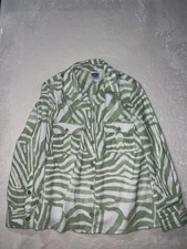 DG2 by Diane Gilman XL Green Zebra Print Button Down Long Sleeve Shirt