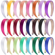SIQUK 24 Pieces Satin Headbands 1 Inch Wide Headband Colorful Non-Slip Hard