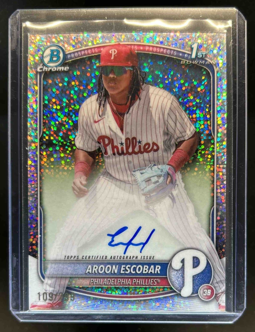 2025 Bowman Aroon Escobar Chrome Auto Speckle Refractor 1st Prospect #109/299