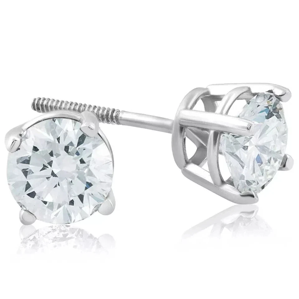 Tachuelas redondas de diamantes de 1 quilate TW de oro blanco de 14 k con rosca trasera $11000 Foto 4 de 4