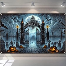 BlissYard Halloween Banner 71x43 Inch Haunted Graveyard Backdrop with...