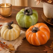 Fall Pumpkin Decor, Set of 3 Resin Pumpkins for Table Home Decor