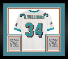 Framed Ricky Williams Dolphins Signed Mitchell and Ness White Replica Jersey