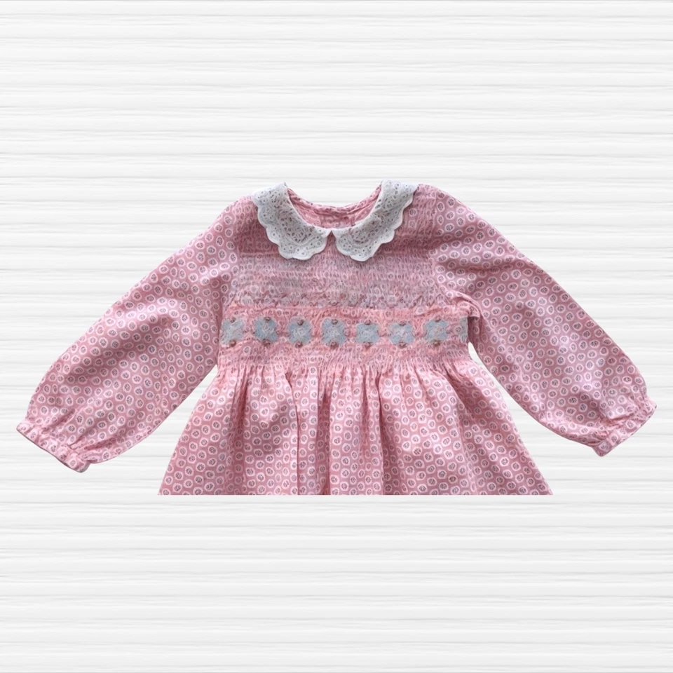 Próximo Reino Unido Bebé Niñas Vestido Floral Bordado Calado Rosa Manga Larga Talla 9-12M Foto 3 de 4