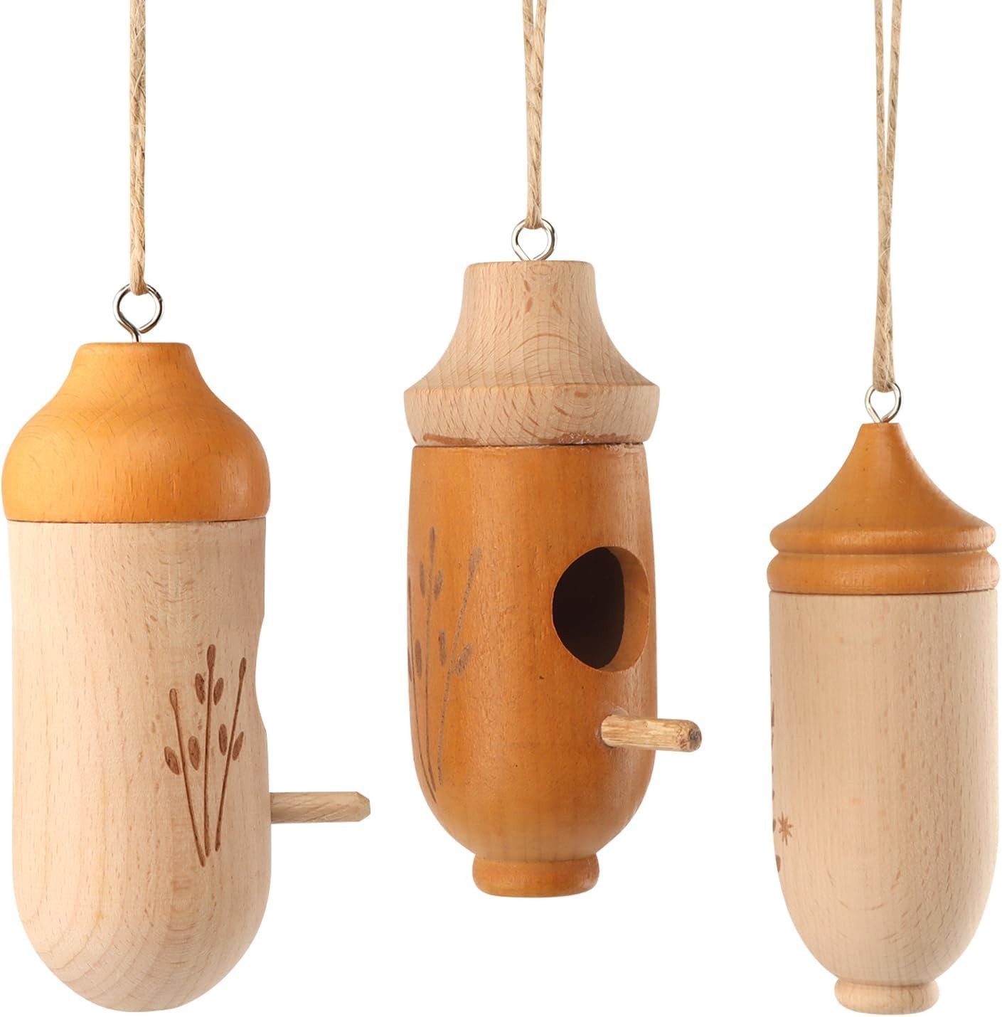3 Pack Hummingbird House for Outdoors Hanging, Wooden Houses for outside Nesting