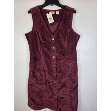 Levis Corduroy Button Front Mini Dress Burgundy Wine Slim Fit Sleeveless Large