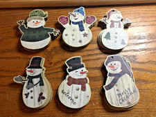 Set of 6 Wooden Snowmen Hanging ornaments for Christmas Tree