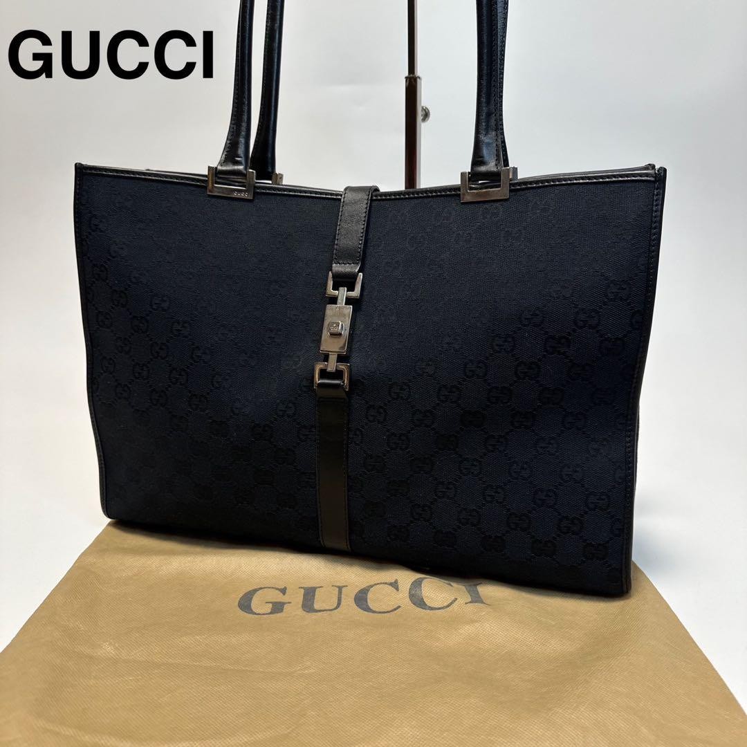 Authentic Gucci GG Canvas Black Jackie Leather Handbag Good Condition-image
