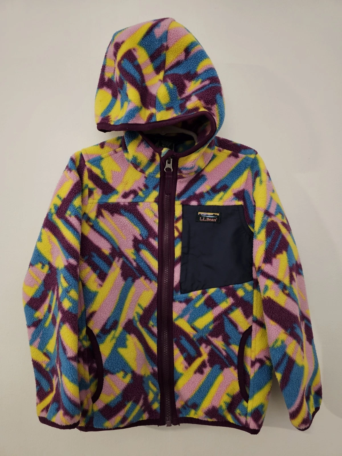 LL Bean Fleece Jacket Girls Size M (5-6) Multicolor Full Zip Hooded Jacket