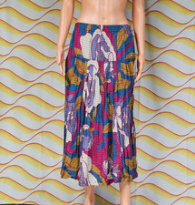 Vintage Abstract Colorful Pleated Midi Skirt 100 Spun Cotton Boho Gypsy Fairy