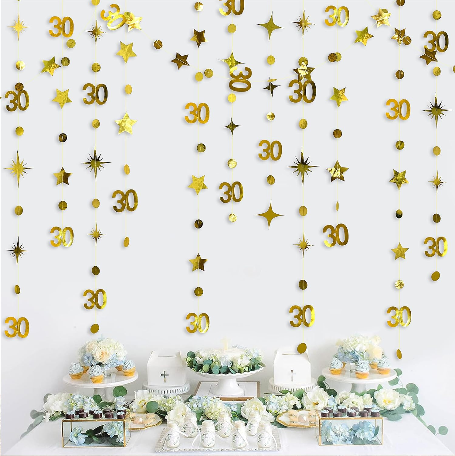 Gold 30Th Birthday Decorations Number 30 Circle Dot Twinkle Star Garland Metalli
