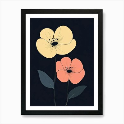 Zwei Blumen auf schwarzem Hintergrund ein gerahmtes Wandbild Poster Leinwanddruck Bild
