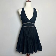 PETAL + PUP Women's Size 6 Black Linen Romeo Fit & Flare Open Back Mini Dress