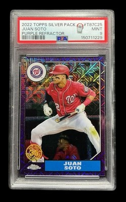 2022 topps chrome T87C25 juan soto; JERSEY# 22/75 purple refractor PSA 9
