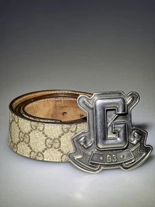 Ceinture Gucci occasion imprimé GG boucle golf 93 quelques défauts taille 38 RARE