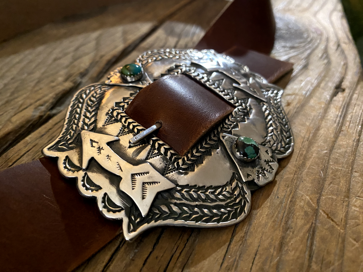 Belt buckle.  Concho. Large Statement Turquoise and Sterling Silver Concho Belt  main image 3