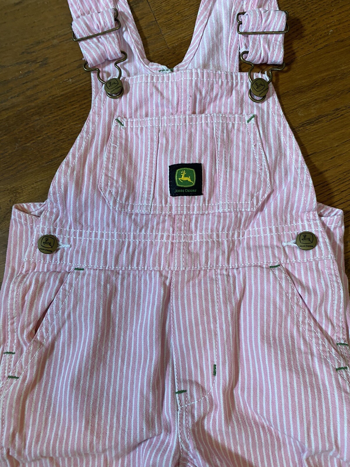 John Deere Pink White Stripe Bib Overalls Toddler Girl 2T Bibs 100