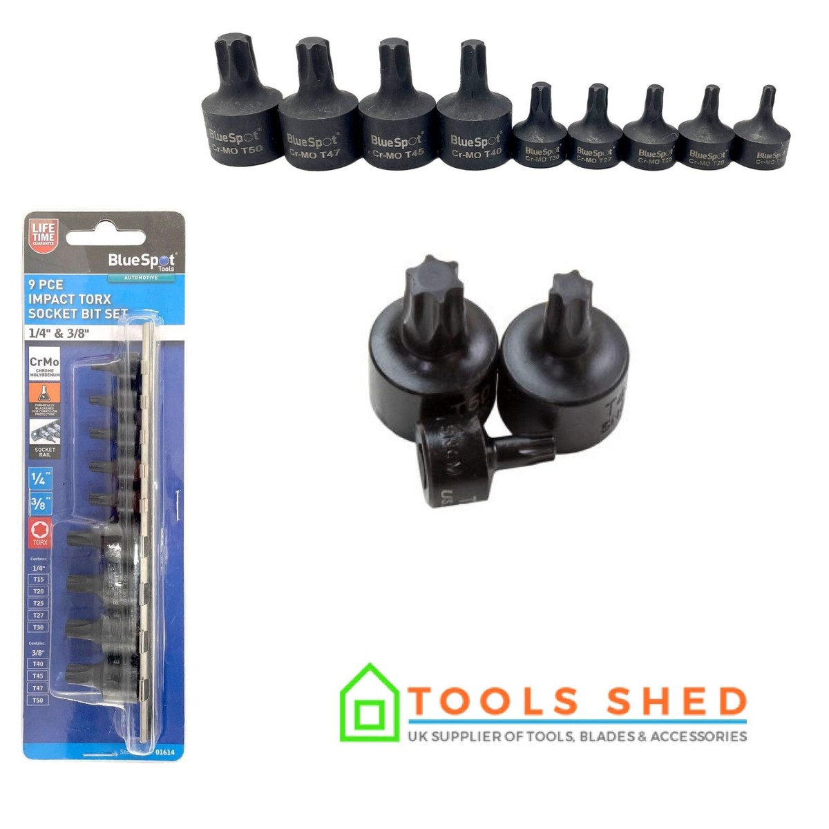 Stubby Impact Torx Bit Socket Set 9pc T15–T50 1/4