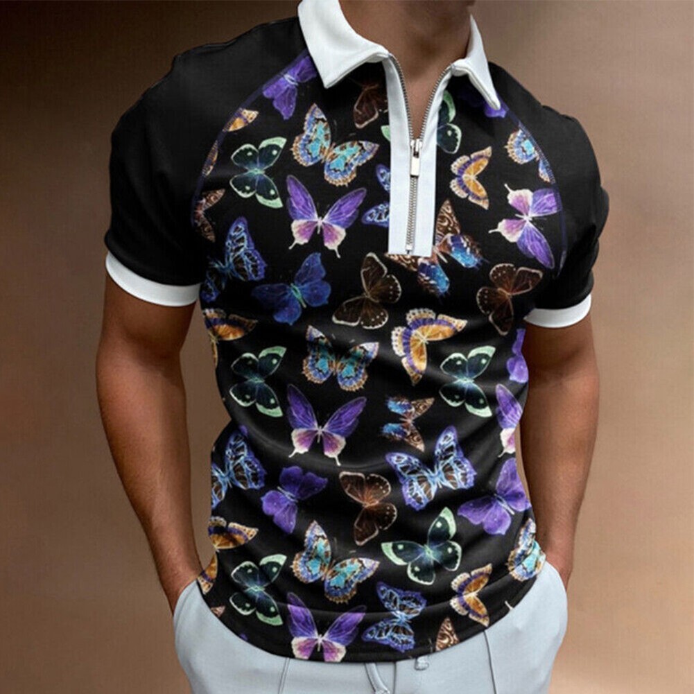 Men's Butterfly Print T Shirt in Casual Slim Fit Top with Short Sleeves