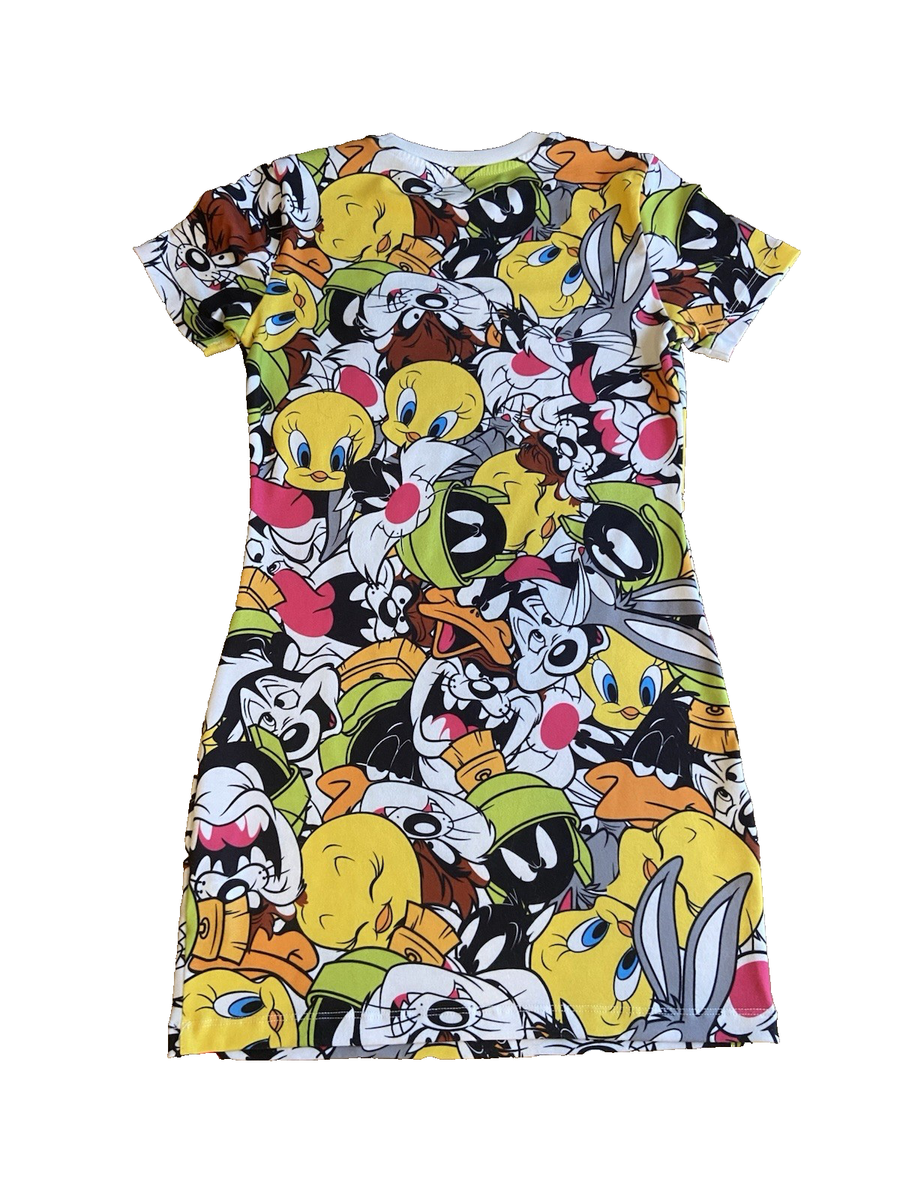 looney tunes shirt dress Looney Tunes Cartoon T-shirt Mini Dress Girl's Size Large L 14-16 Space Jam  Fun