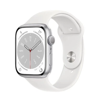 Apple Watch Serie 8 GPS 45mm Gehäuse Alu Silver Uhrenarmband Sport White MP6N3 - Bild 1 von 4