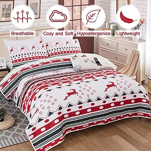 Christmas Bedspread Coverlet Set Patchwork Quilted Queen King Size Bedding New - Picture 94 of 132