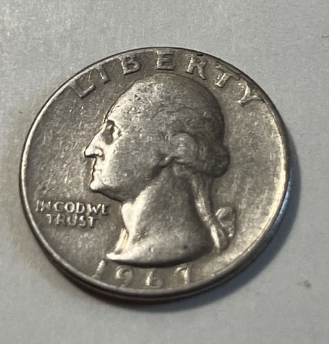 Cuarto de dólar Washington 1967 - sin marca de ceca - fundido "IN" - letras y fecha en el borde - Imagen 1 de 3