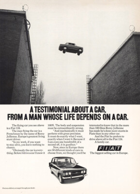 1973 Fiat: A Testimonial About a Car From a Man Vintage Print Ad