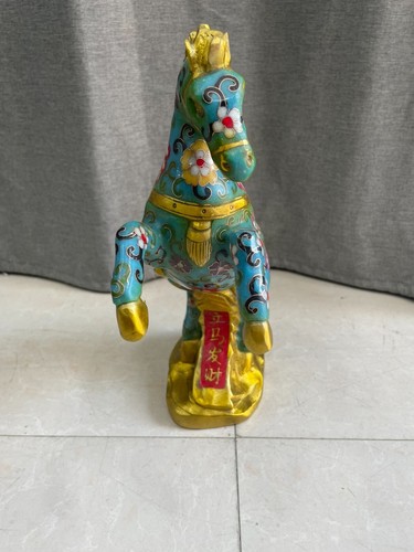 12″Palace feng shui Exquisite copper Cloisonne enamel horse Jump gilt statue big - Picture 2 of 6