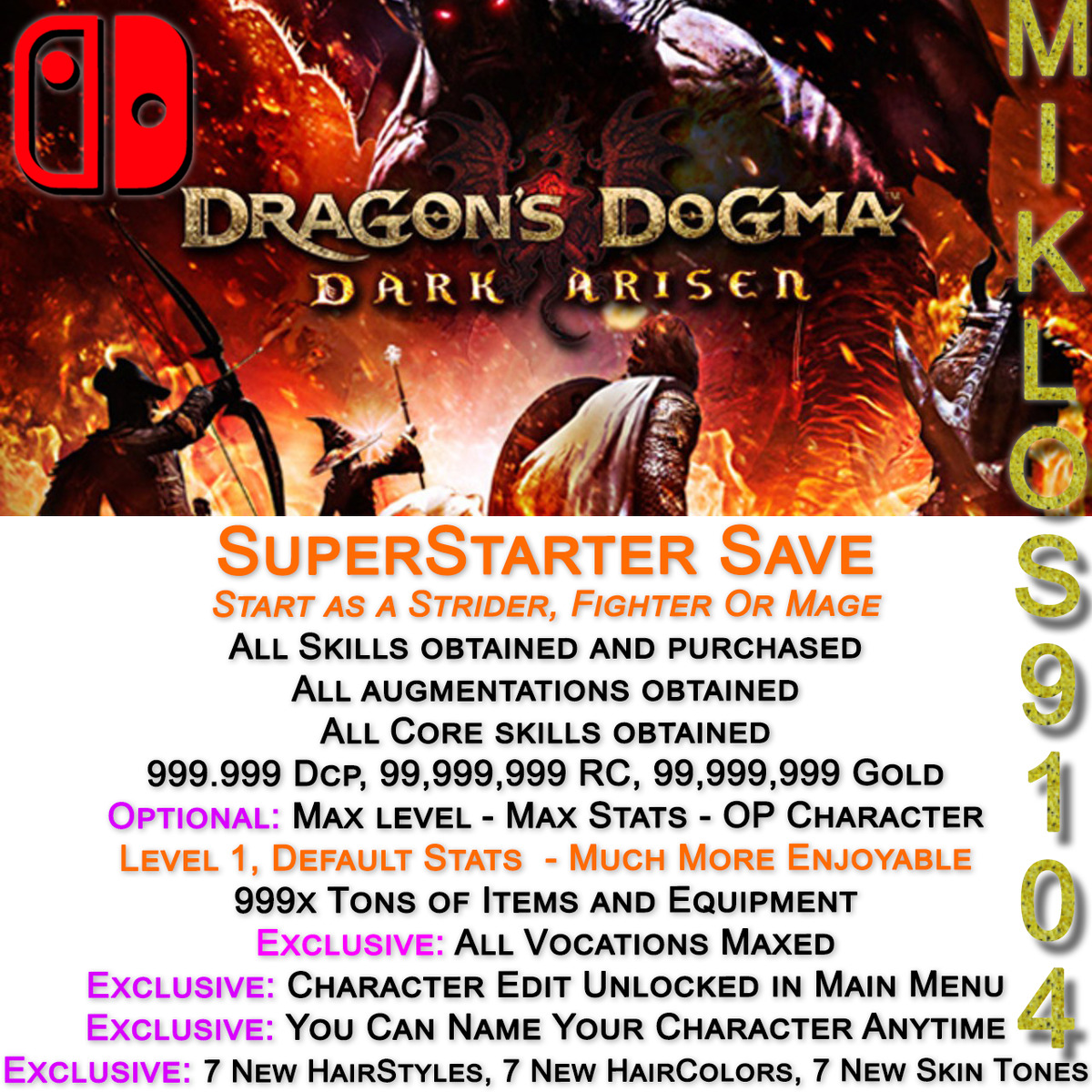 Dragon's Dogma - Save Data for Nintendo Switch - No Game Included  13388410125