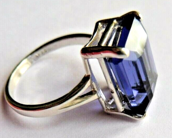 Bague Réglable En Argent Massif 925 Avec Iolite Naturelle 10 Carats - Création Française Ajustable 53 à 60