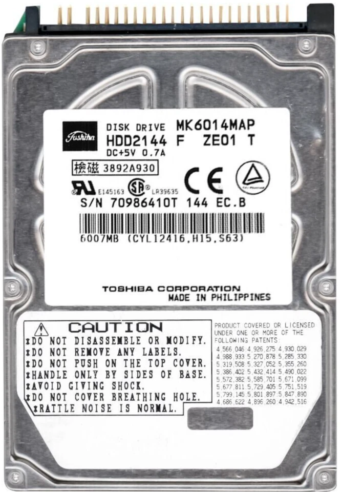 Hard Drive Toshiba MK6014MAP 6GB 4200U/Min 1MB Cache Ide Ata HDD2144 2.5 " Inch - Image 2 of 3