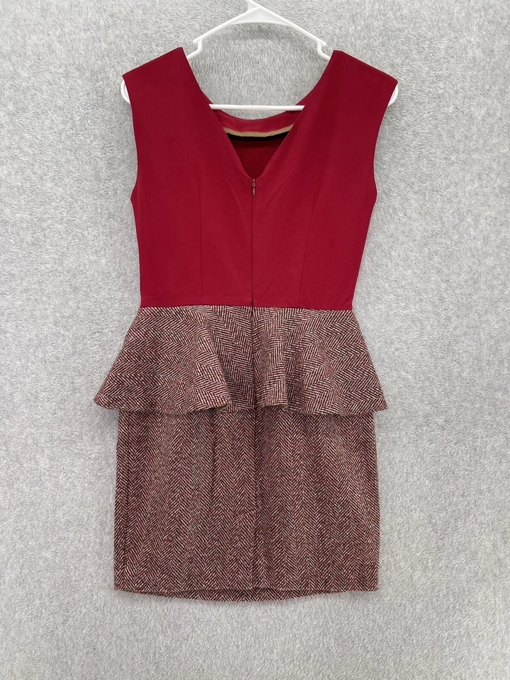 Esley Women's Dress Peplum Sleeveless Red Tweed Size Small Wool Blend - Image 2 of 4