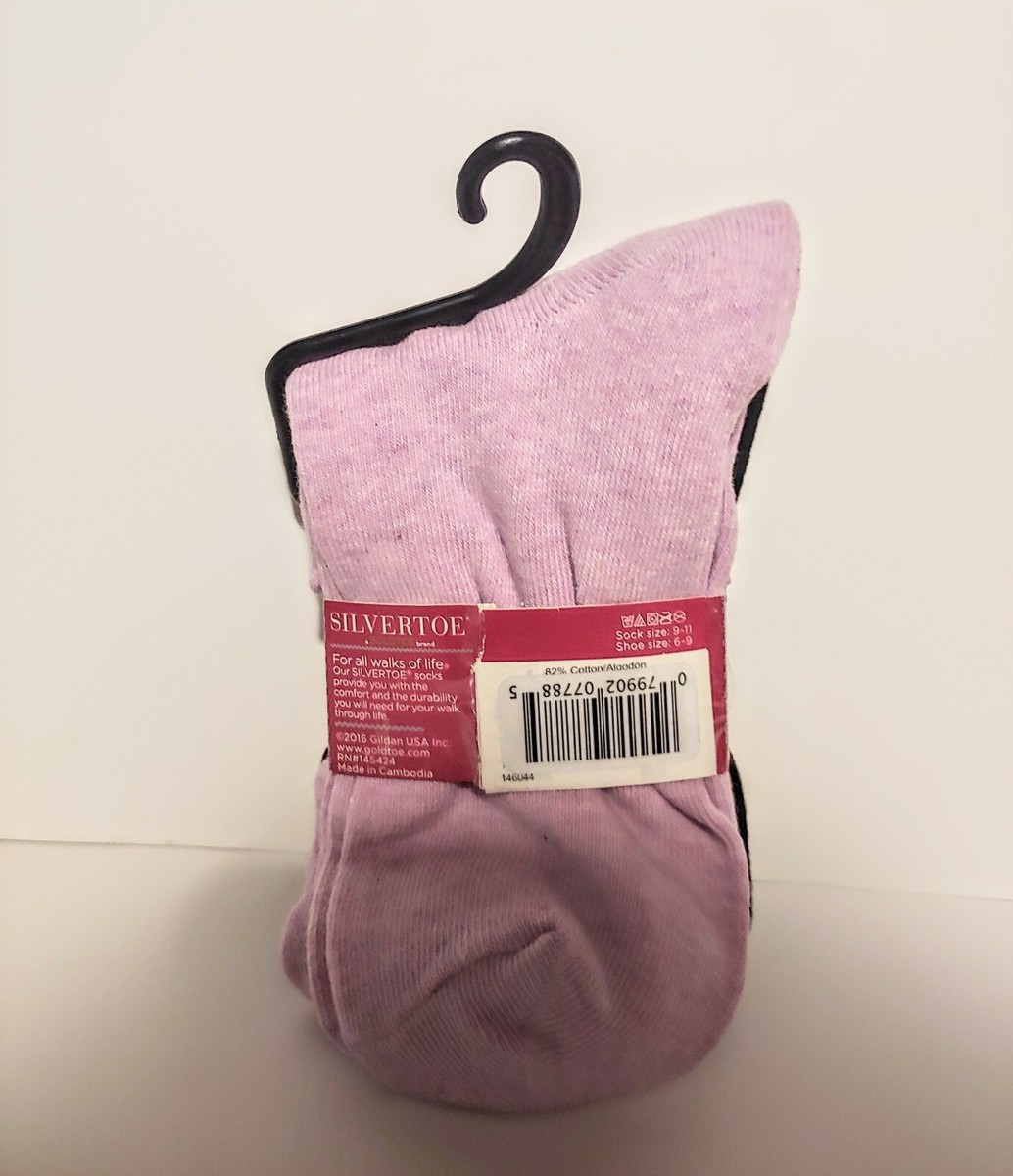 SILVERTOE BY GOLD TOE BRAND -(PINK/BLK) COMFORT ROLL TOP - 3 PAIR