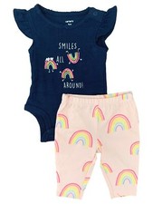 Infant Baby Girls Navy Blue Smiles All Around Bodysuit & Pink Rainbow Legging 3M