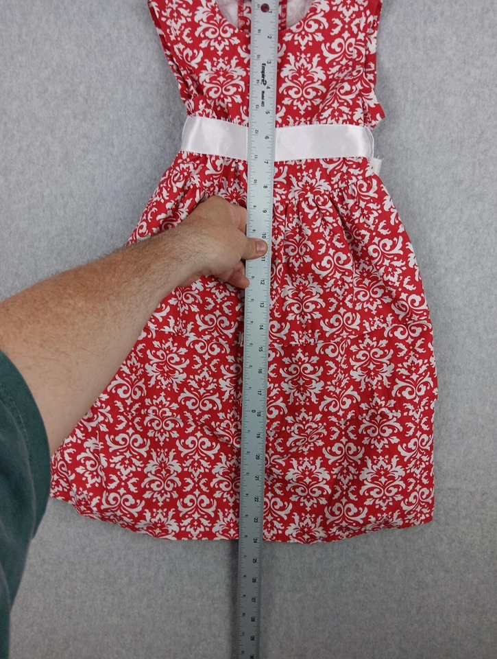 Kelly's Kids Dress Size 4-5 Red & White Damask Print Tiered Ruffled Ribbon Belt - Image 4 of 4