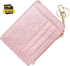 Slim RFID Credit Card Holder for Women Mini Front Pocket Wallet Purse with Keych