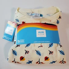 Aldi Gear Ladies Pajamas Small S 2023 Fall Collection White Leaves Pants Shirt 