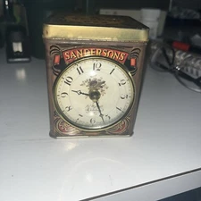 Vintage Sandersons English Breakfast Tea Tin Clock w/Original Paperwork