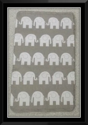 SLOBBERCLOBBER baby travel changing mat cotton water resistant elephants hand made grey white