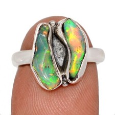 Natural Ethiopian Opal Rough 925 Sterling Silver Ring Jewelry s.6 CR72268