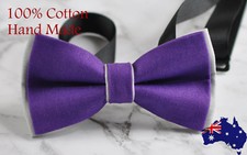 Men Women Purple and Grey 100 Cotton Hand Made Bowtie Bow Tie Wedding Party