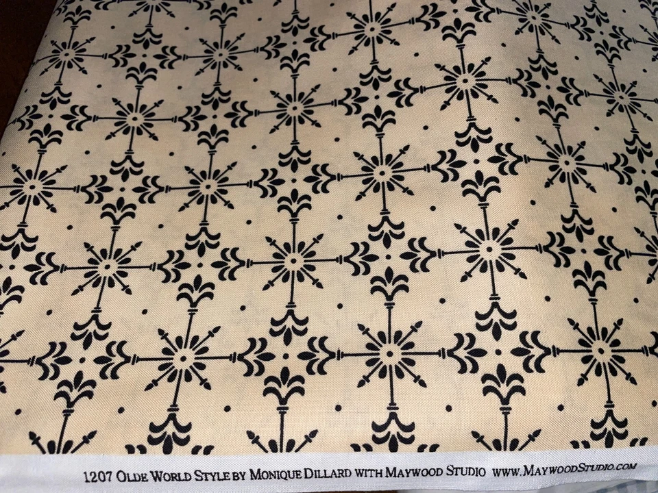 Por 1/2 yarda "Olde World Style" tela negra y crema Maywood/Dillard #1207E BTHY Foto 3 de 4