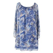 Alice + Olivia Sz XS Blue Tan Paisley Lace Insert Poly Blend Dress