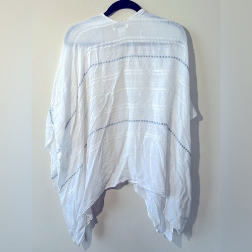 Francesca's Kimono Envolvente Mujer Talla Única Blanco Azul Bordado Rayas Verano - Imagen 2 de 11