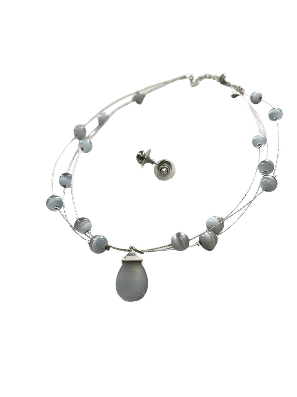 Gray and Silver multilayered beaded necklace and … - image 6