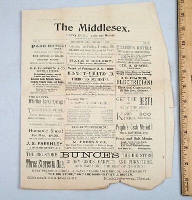 Vintage 1902 The Middlesex Early Advertising Shopper Newspaper Middletown CT 