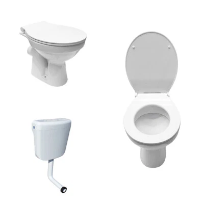 Komplettset Stand WC Abgang Waagerecht Wand Tiefspüler + Deckel + Spülkasten